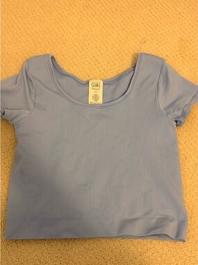 Athleta Girl Sky Blue Ribbed Scoop Neck Top